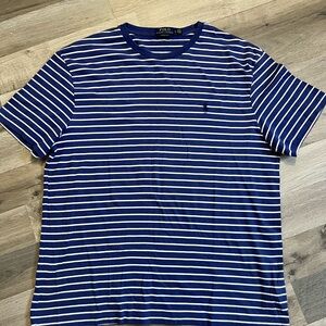 Ralph Lauren Men's Navy and White Striped Tee size L